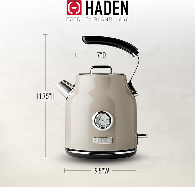 Haden Dorset 1.7 Liter Stainless Steel Electric Kettle, Hot Water Kettle with 360-Degree Base and Auto Shutoff, Putty & Chrome