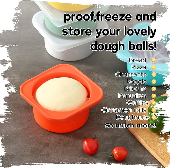Stackable Silicone Artisan Pizza Dough Proofing Containers with Lids pizza making accessories (1 Yellow+1 Green+1Blue+1 Gray+1 Space Gray)