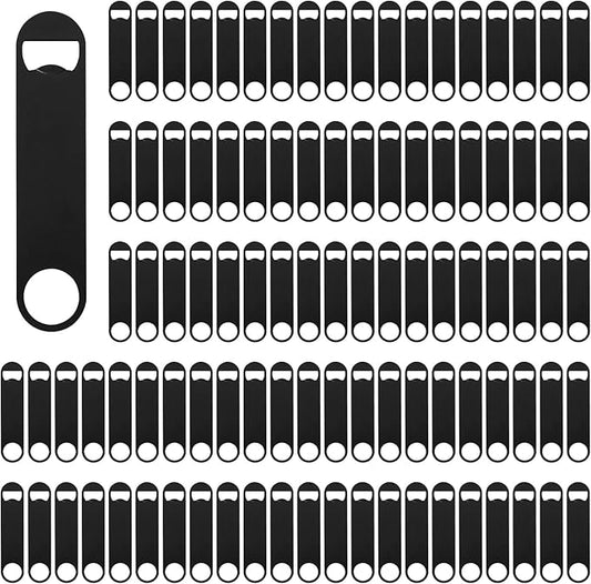 100 Pack Flat Beer Bottle Opener 5 inch Stainless Steel Flat Bottle Opener Black Beer Bottle Openers for Bartender Kitchen Bar Restaurant (5 Inch)