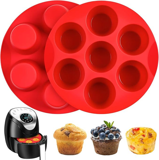 2 Pack Silicone Egg Bite Molds for Air Fryer, 7-Cup Round Muffin Pans Cupcake Baking Molds for Oven, Air Fryer and Pot