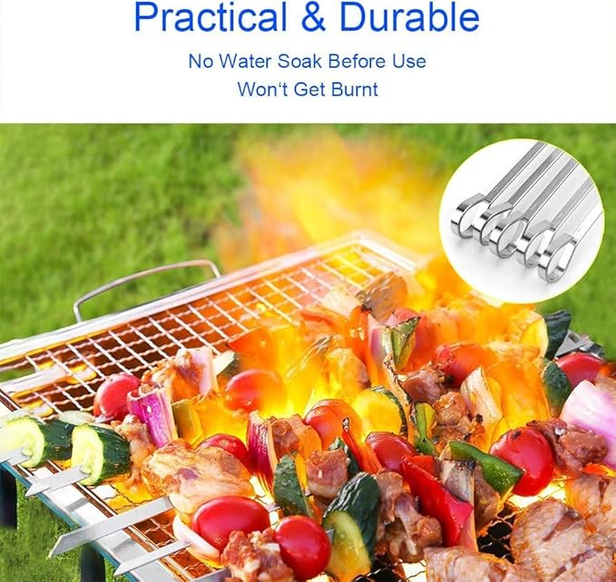 BBQ Shish Kabob Skewers, Kebab Skewers 17.7" Stainless Steel Reusable Flat BBQ Sticks for Meat Chicken Shrimp and Vegetable(8-Pack)