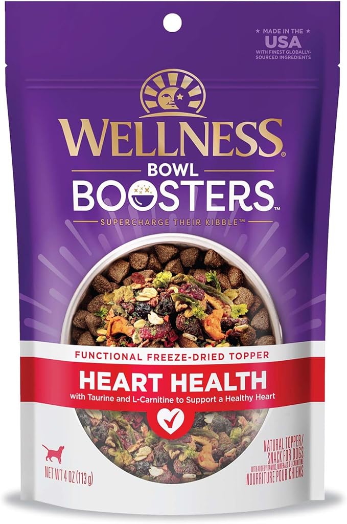 Wellness Bowl Boosters, Dog Food Topper for Small, Medium, & Large Breeds, Grain Free, Natural, Freeze Dried, Heart Health Chicken, 4 Ounce Bag (Pack of 1)