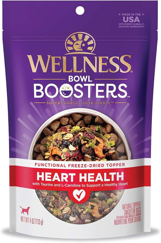 Wellness Bowl Boosters, Dog Food Topper for Small, Medium, & Large Breeds, Grain Free, Natural, Freeze Dried, Heart Health Chicken, 4 Ounce Bag (Pack of 1)