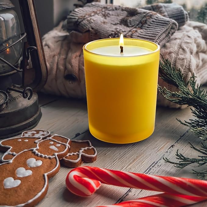 8 OZ Thick Candle Jars for Making Candles 15 Pcs, Empty Jars with Wood Lids for Candle Making, Sample Container, Frosted Yellow