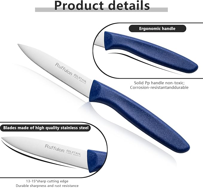 Paring Knife Fruit Knife Set (6 Pieces), Ultra Sharp Stainless Steel Vegetable and Fruit Knife with PP Plastic Ergonomic Handle for Cutting Fruits and Vegetables,Blue