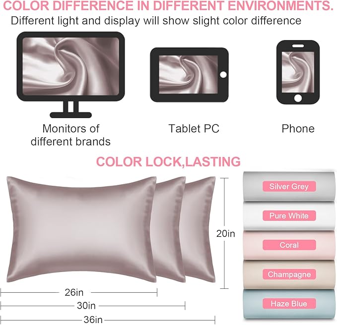 Mulberry Silk Pillow Cases 2 Pack King Size 20x36 Inches with Hidden Zipper, Ultra Smooth and Soft Breathable Cooling Silk Satin Pillowcase Set of 2, Better for Hair and Skin, Gifts for Women Men