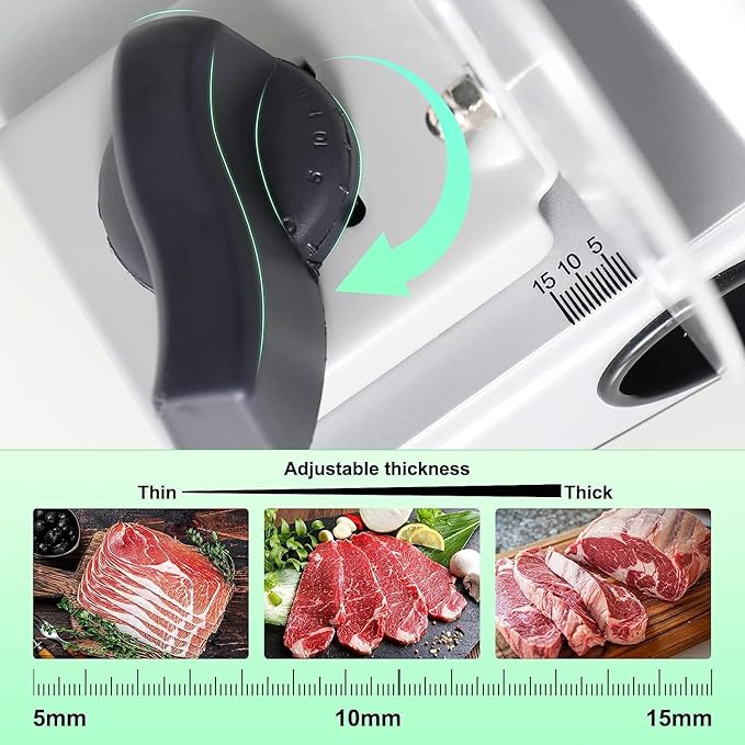 OSTBA Meat Slicer Machine for Home, Electric Deli Food Slicer with Removable 6.7” Stainless Steel Blades, 0-15mm Adjustable Thickness, Easy to Clean, 150W, Ideal for Cold Cuts, Cheese, Bread, Fruit