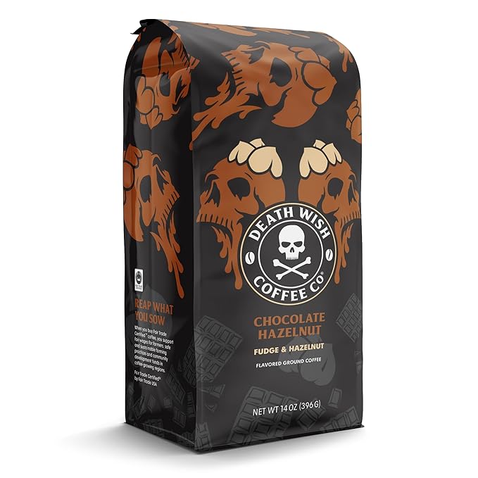 DEATH WISH COFFEE - Chocolate Hazelnut Ground Coffee, Fair Trade (14 oz) (Pack of 2)