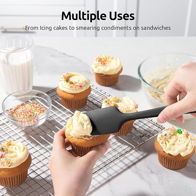 U-Taste Silicone Baking Spatula Set: 480ºF High Heat Resistant, Food Grade Flexible Rubber Kitchen Cooking Mixing Scraper, Food Grade Seamless Utensil for Nonstick Cookware Set of 3 (Black)