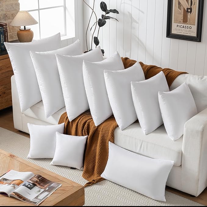 20x20 Decorative Throw Pillow Inserts-Down Feather Pillow Inserts-Square-Cotton Fabric-Set of 2-White.