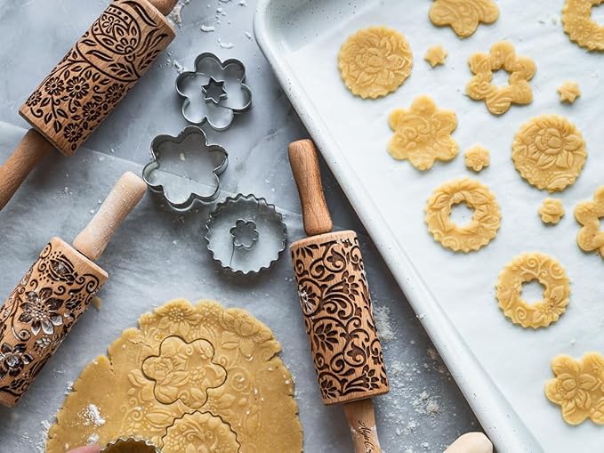 HANUKKAH Rolling pin Jewish holiday symbols laser engraved embossing dough roller for homemade cookies
