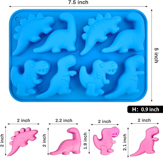 JOERSH 2Pcs Dinosaur Silicone Candy Molds Gummy Dinosaur Molds 8-Cavity Shaped with T-rex, Stegosaurus, Triceratops, Brontosaurus, Non-Stick for Chocolate, Cookie, Snacks, Cake Decorations