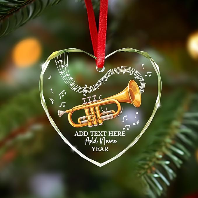 Customized Cornet Player Christmas Glass Ornament 2025, Personalized Text Name & Year Cornet Xmas Tree Ornaments, Music Instrument Themed Xmas Ornament Gift for Him Her, Music Lover Keepsake