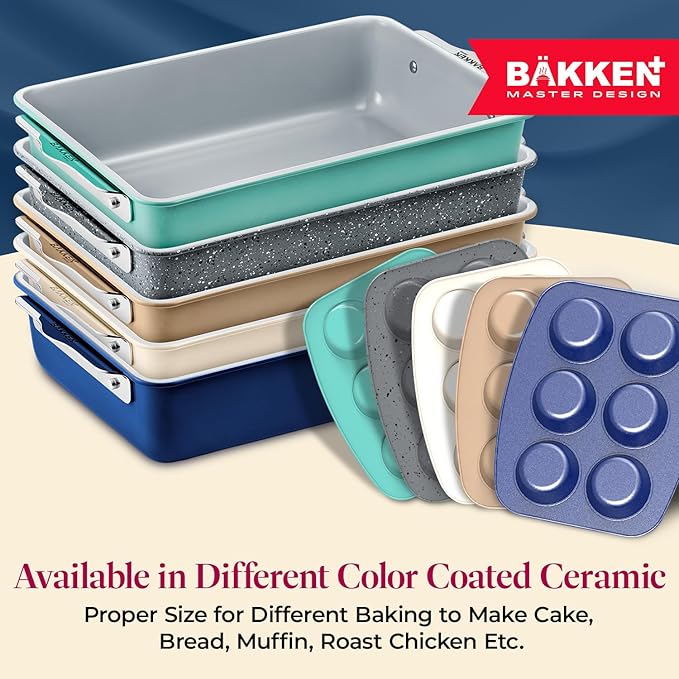 BAKKENMASTER Square Cake Pan - Aluminized Steel, Ceramic Non-Stick Coating, Non-Toxic, Ideal Size, Heavy-Duty, Elevate Your Baking with Durability and Style!