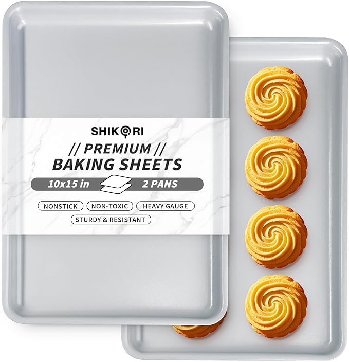Non-Stick Ceramic Baking Sheet Set of 2, 15 * 10 inch Naturally Slick Ceramic Coating - Non-Toxic, PTFE & PFOA Free - Perfect for Baking, Roasting, and More (Baking Sheet-2 Pcs)