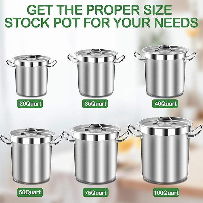Large Soup Pot with Lid - 40 Quart Stainless Steel Stockpots, Cooking Pots, Stock Pot with Lid, Big Pots for Cooking, Heavy Duty, Induction & Oven Safe