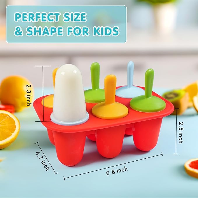 Miaowoof Silicone Popsicles Molds for Toddlers, 6-Cavity Non-BPA Premium Silicone Small Popsicle Molds, Ice Pop Mold with 6 Colorful Reusable Sticks for Kids (Red)