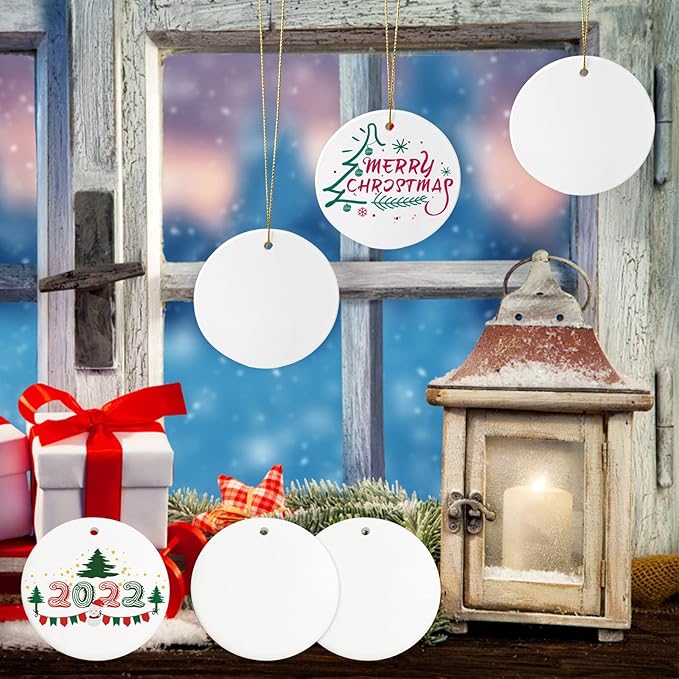 Sublimation Ceramic Ornaments - Bulk Ceramic Discs for Heat Press Printing - White Round Porcelain Personalized Xmas Tree Keepsake Crafts Gift - 48pc