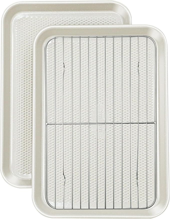 Nonstick Baking Sheet Pan Set (2 Cookie Sheets + 1 Cooling Rack), Jelly Roll Pan for Baking Roasting, Size 15 x 10 x 1 Inch, Warp-Free, Easy Clean, Dishwasher Safe
