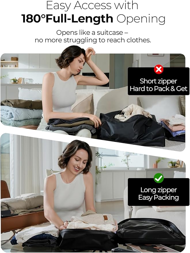 Vacuum Bags for Travel with Wireless Pump, 180° Open Zipper, IP67 Waterproof, Reusable Space Saver Compression Bags for Backpack, Suitcase, Home Storage(2 Pack + Pump)