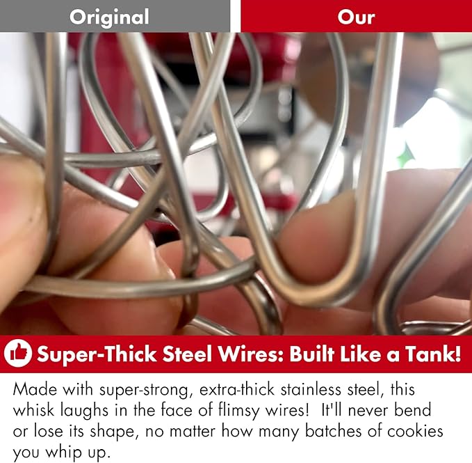 Heavy Duty Whisk Attachment for KitchenAid Artisan Mini 3.5 Quart Tilt-Head Stand Mixers- Extra Thick Stainless Steel Wire Whip for Fast Whipping, Perfect for Large Batches, Dishwasher Safe
