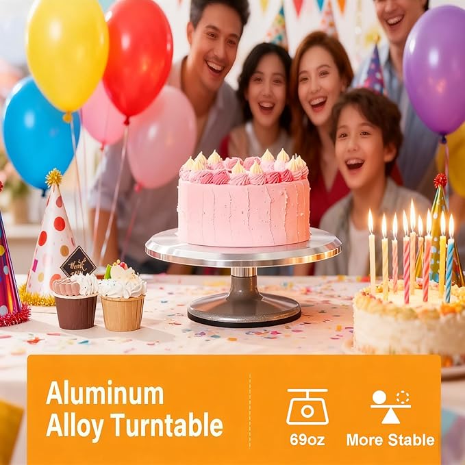 Cake Decorating Supplies Kit with 12 Inch Aluminum Rotating Cake Turntable, Offset Spatula, Cake Server, Stainless Steel Frosting Icing Smoother, Pastry Bags and Other Baking Tools（16Pcs）