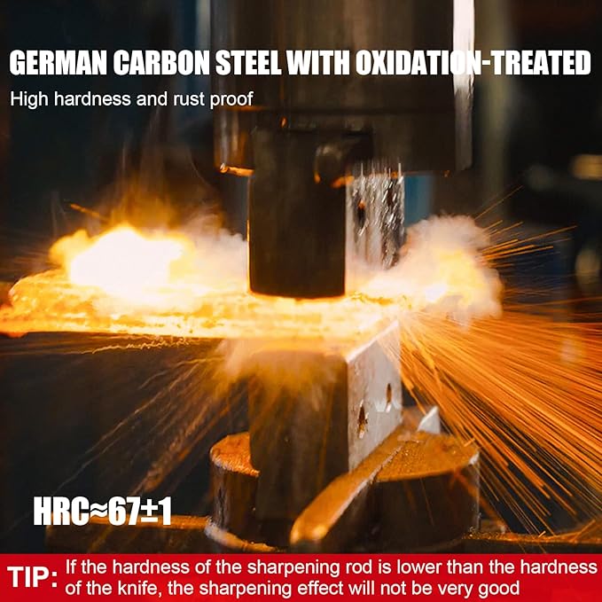 Azhou 12 Inch Superfine Sharpening Steel for Knives, HRC 66±1 German Carbon Steel Knife Sharpener with Oxidation-treated, Knife Sharpening Rod with Wooden Handle, Professional Honer Rod
