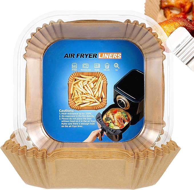 200PCS Air Fryer Paper Liners, Disposable Non-Stick Air Fryer Parchment Paper Fit 4-8QT Air fryer Basket Oil Resistant, Waterproof Baking Paper Roasting Microwave (Square,8 Inch)