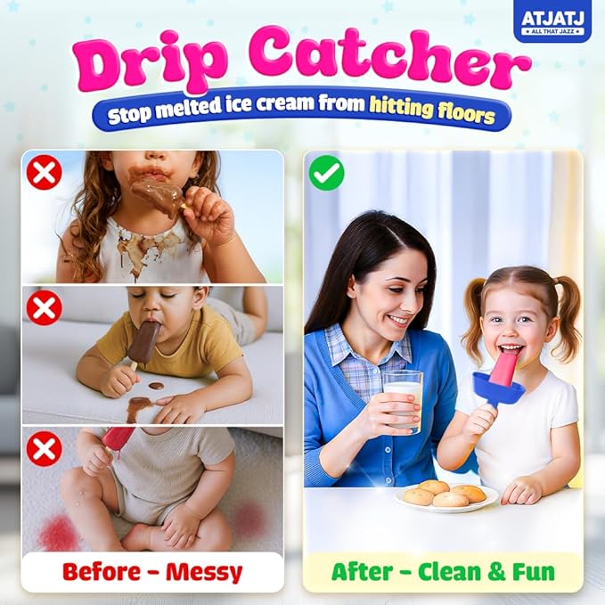 5 pcs Drip Free Popsicle Holders for Kids, Reusable Silicone Ice Cream Holder With Straw, Mess Free Popsicle Drip Catcher for Toddlers, Dishwasher Safe BPA Free, Fit Standard Stick Ice Pop (5 Colors)