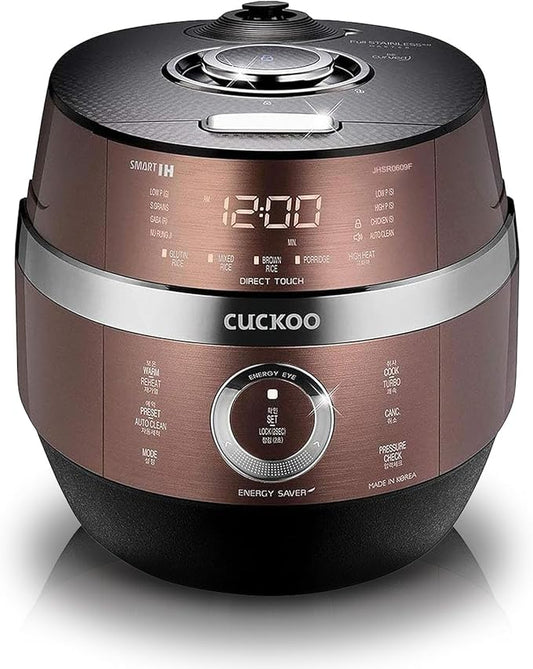 CUCKOO High Pressure Rice Cooker 6-Cup Uncooked / 12-Cup Cooked with Induction Heating Technology, Versatile Rice Maker with 16 Menu Options and Steam Plate, Voice Guide, Copper (CRP-JHR0609F)