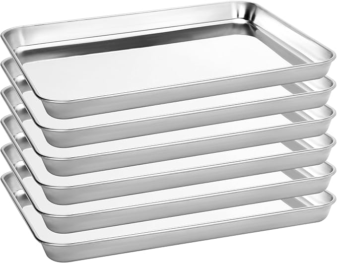 6 Pack Stainless Steel Baking Sheet Pans, 16" L × 12" W × 1" H Cookie Sheets for Toaster Oven, Rust-Resistant, Dishwasher Safe
