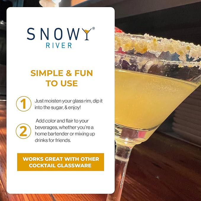 Snowy River Gold, Cocktail & Margarita Sugar Rimmer - Vibrant Color Glass Rimming Sugar with Medium Crystal Texture - 8oz