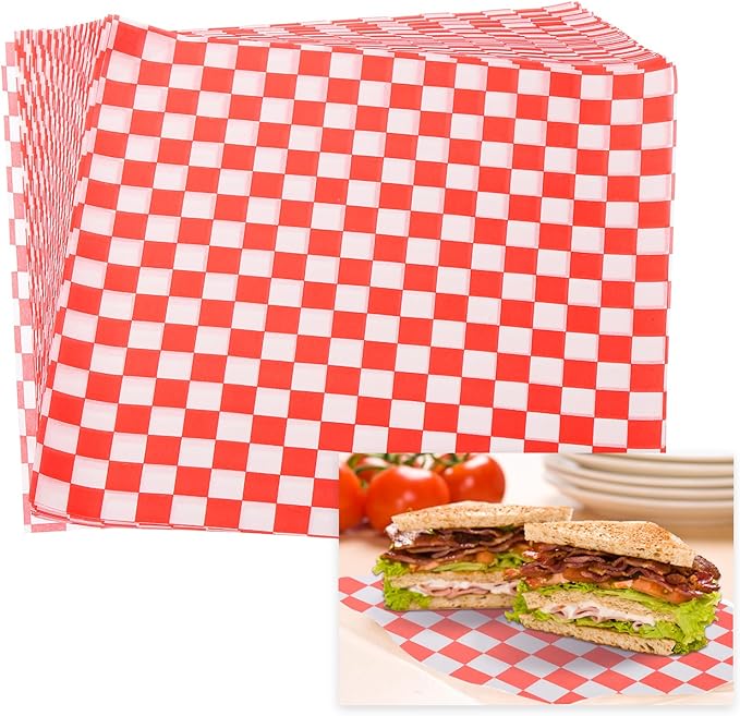 PATIKIL 8.7" x 8.7" Waxed Paper Sheets, 100Pcs Square Pattern Oil-absorbing Dry Food Wrapping Paper for Bakery Coffee Shop Home Baking Kitchen DIY, Red