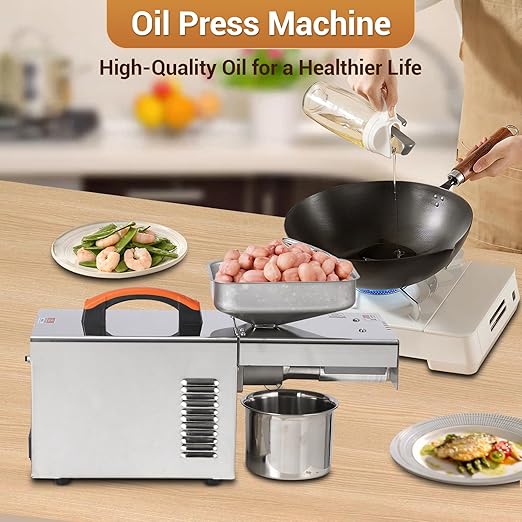 900W Oil Press Machine, Automatic Cold& Hot Electric Oil Press Extractor, 340 Food Stainless Steel,Ideal for Pressing Peanut, Sesame Seeds, Walnut, Almond, Pumpkin, Rapeseed