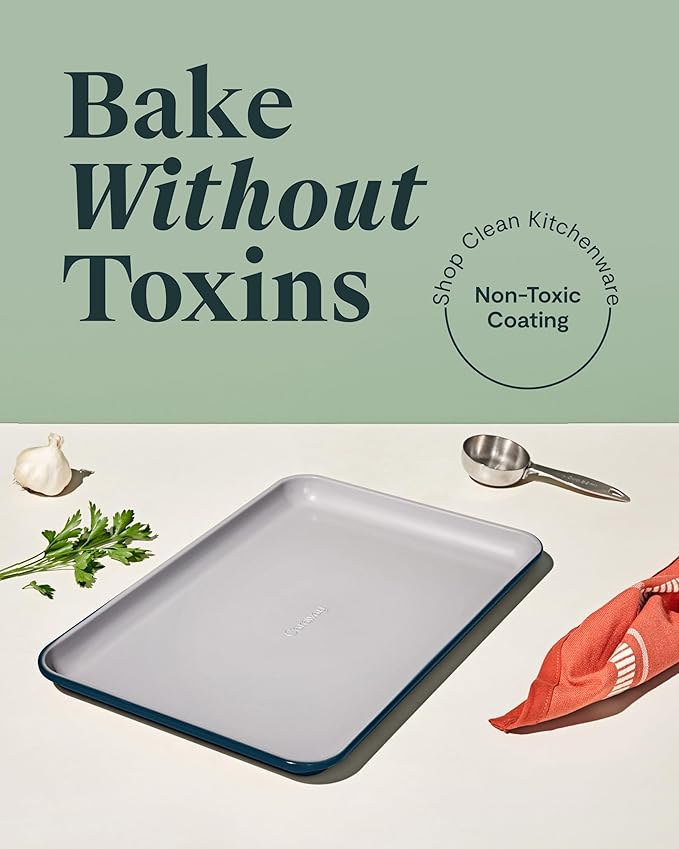 Caraway Non-Stick Ceramic Medium Baking Sheet - Naturally Slick Ceramic Coating - Non-Toxic, PTFE & PFOA Free - Perfect for Baking, Roasting, and More - Medium (15" x 10") - Navy