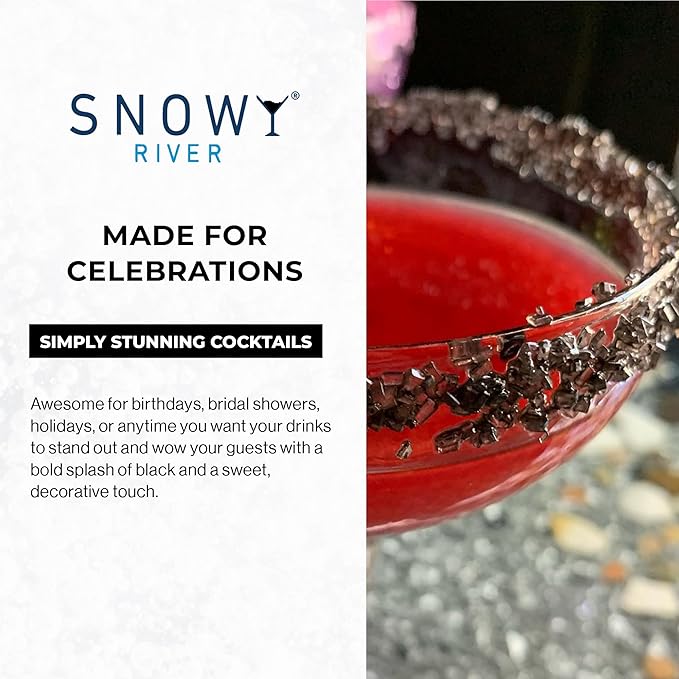 Snowy River Black, Cocktail & Margarita Sugar Rimmer - Vibrant Naturally Colored Sugar for Cocktail Rimming, Baking & Decorating, Medium Crystal - 16oz