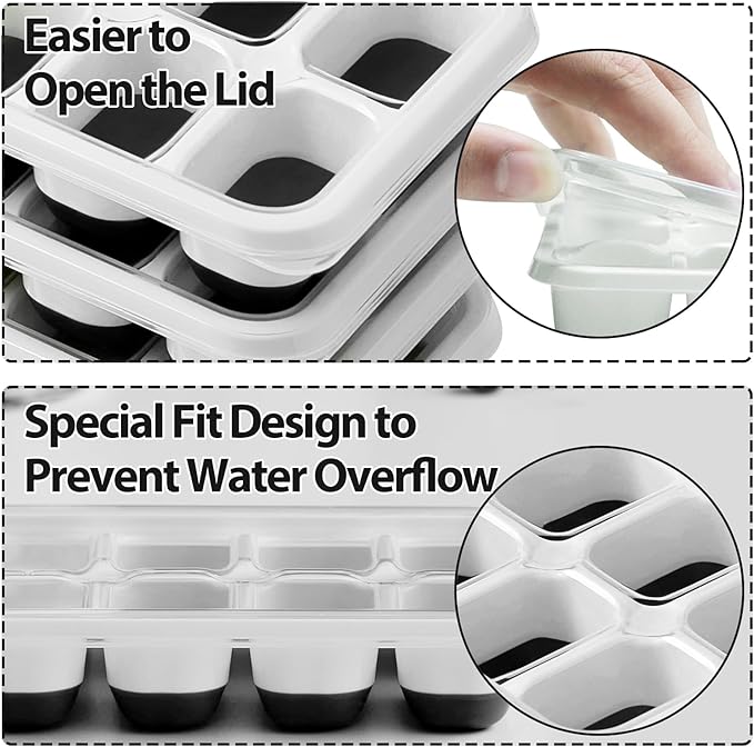 DOQAUS Ice Cube Trays 4 Pack, 40 pcs Silicone Ice Cubes Tray Maker with Spill-Resistant Removable Lid, Easy Release & Pop out, LFGB and BPA Free, Stackable Flexible, for Soup, Food, Cocktail, Coffee