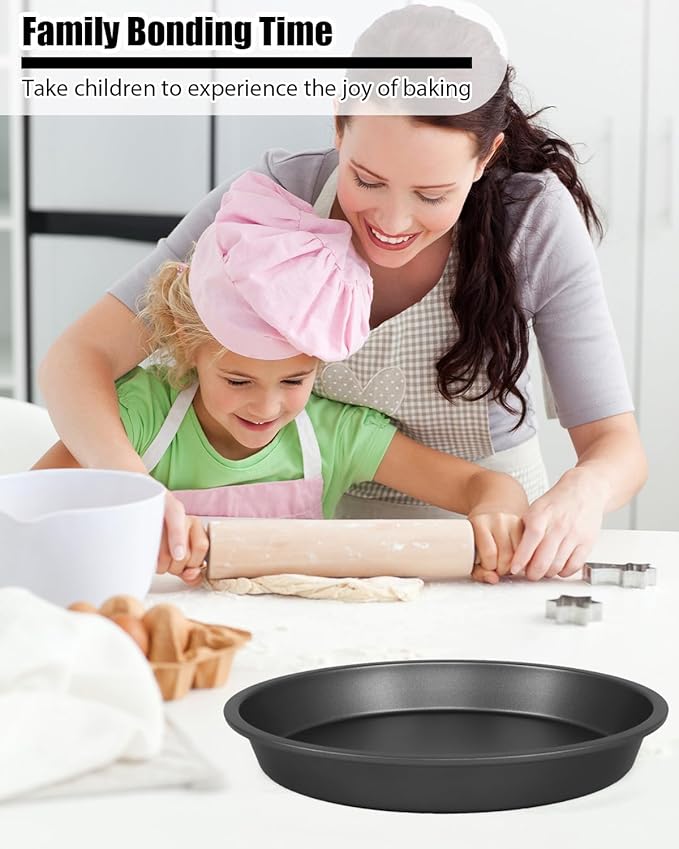 Round Cake Pans, 4 Pack 9" Nonstick Baking Cake Pans Circle Cake Pan For Birthday Wedding Christmas, Steaming Serving (Black)