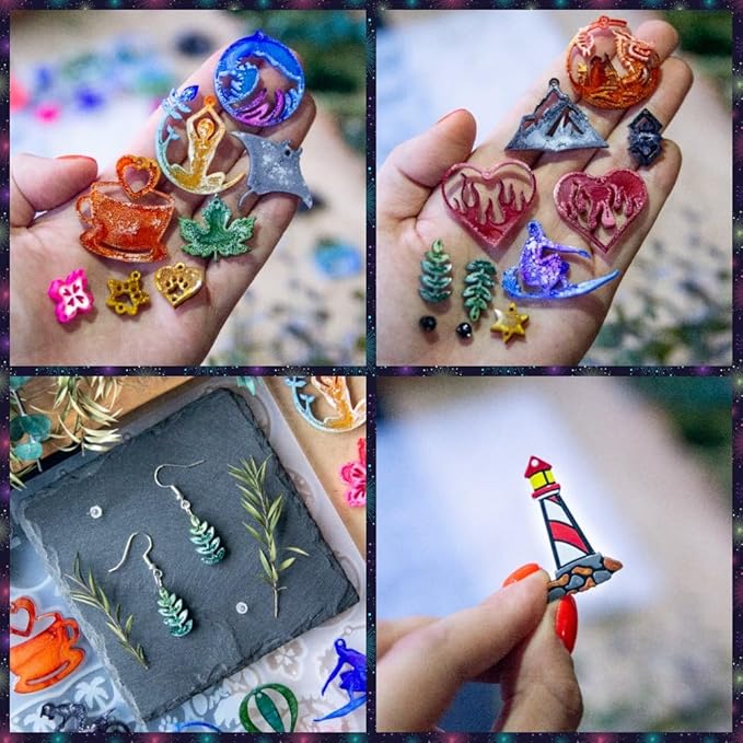 Keychain Resin Molds Silicone with Hole, 54pcs UV Resin Jewelry Mold, Epoxy Resin Molds for Keychain Pendant Jewelry Making Molds for Epoxy Resin Earring Mold, Earrings, Necklace