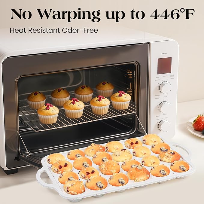 Vinino 2Pack Mini Silicone Muffin Pans for Baking with Metal Reinforced Frame, 24 Cups Mini Size Nonstick Cupcake Pan, BPA Free Oven Dishwasher Safe Baking Mold for Muffins Cupcakes