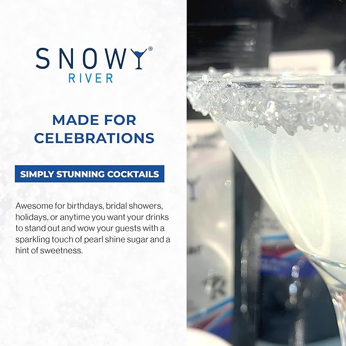 Snowy River Pearl, Cocktail & Margarita Sugar Rimmer - Vibrant Color Glass Rimming Sugar with Medium Crystal Texture - 8oz
