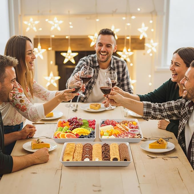 Lifewit Plastic Serving Tray for Party Supplies, 16" x 12" White Trays for Serving Food, Reusable Large Platter for Buffet, Fruit, Dessert, Snack, Veggie, Kitchen and Outdoor Use, Rectangle, 4 Pcs
