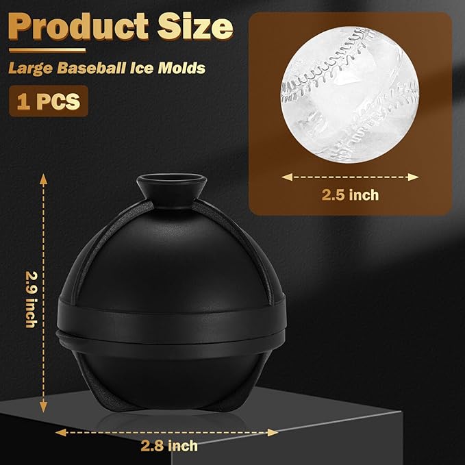 Baseball Ice Cube Mold 2.5 Inch Large Silicone 3D Baseball Ice Cube Molds Fun Shapes Novelty Baseball Cube Molds Christmas Gifts for Cocktails, Bourbon, Brandy, Whiskey (1, Baseball)
