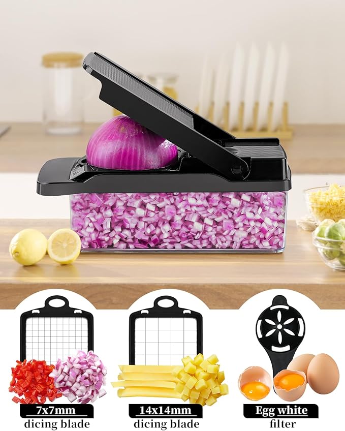 Vegetable Chopper Mandoline Onion Slicer - Multifunctional Food Cutter with Container, Pro Mandoline Slicer, Dicer Cutter, Kitchen Gadgets & Home Essentials