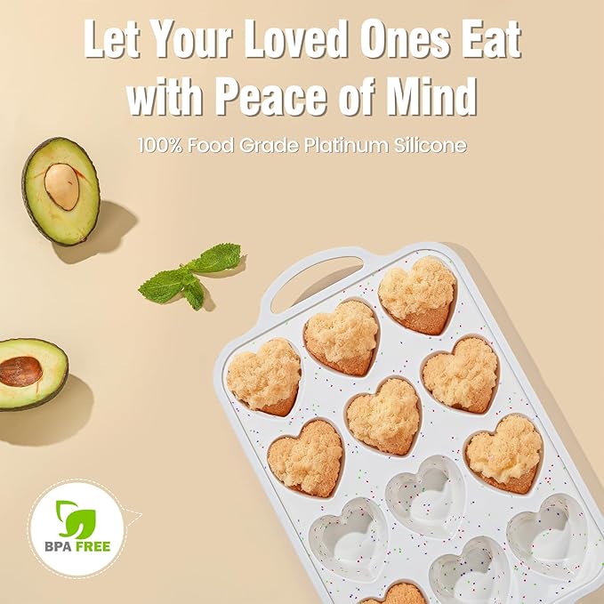 Premium Silicone Heart-Shaped Baking Mold with Metal Reinforced Frame – 2 Pack Non-Stick Cupcake & Muffin Pan for Baking Chocolate, Egg Bites & Brownies – BPA Free, Dishwasher & Oven Safe