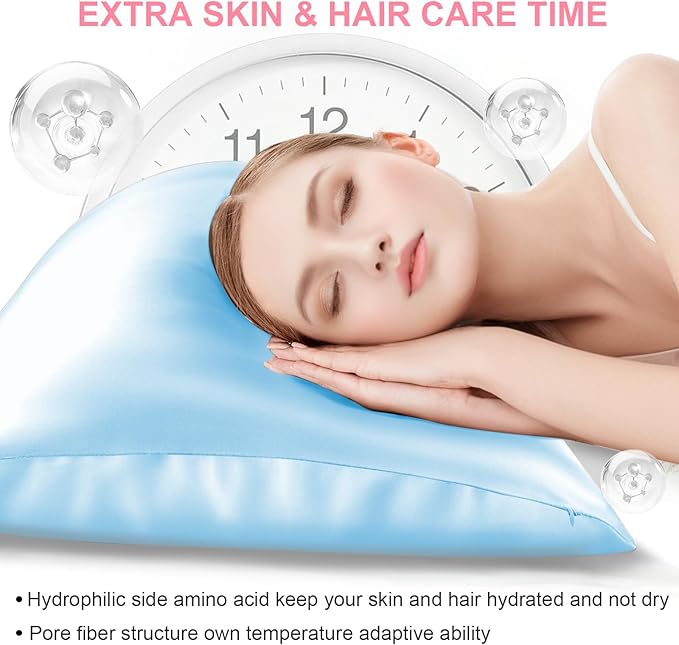 Mulberry Silk Pillow Cases Queen Size with Hidden Zipper, Ultra Smooth and Soft Breathable Cooling Silk Satin Pillowcase for Hair and Skin, Gifts for Women Men (Sky Blue, 20x30 Inches, 1 Pack)
