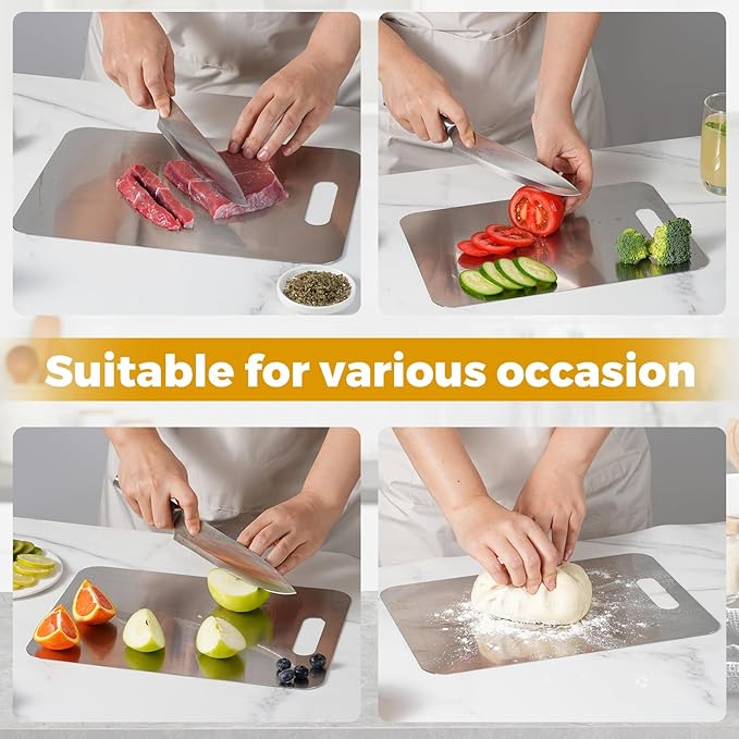 Tavano Titanium Cutting Board,100% Pure Titanium Cutting Boards for Kitchen,Double-side Available Cutting Board for Vegetables,Meat,Fruits,Easy to Store and Clean(S)