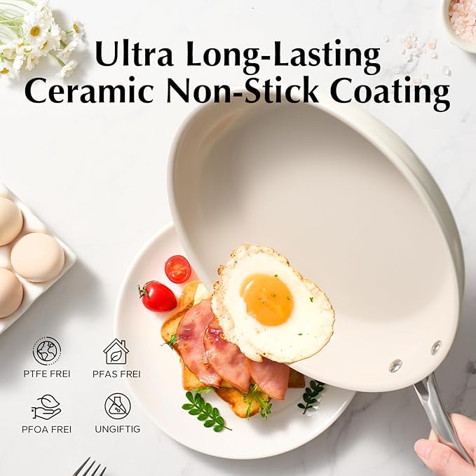 Redchef Nonstick Frying Pan Skillet, Ceramic Non-Stick Saute Pans, 11 inch Cooking Fry Pan with Stay Cool Handle, All Stovetops (Gas, Electric & Induction), Dishwasher/Oven Safe, PFAS-Free, Non Toxic