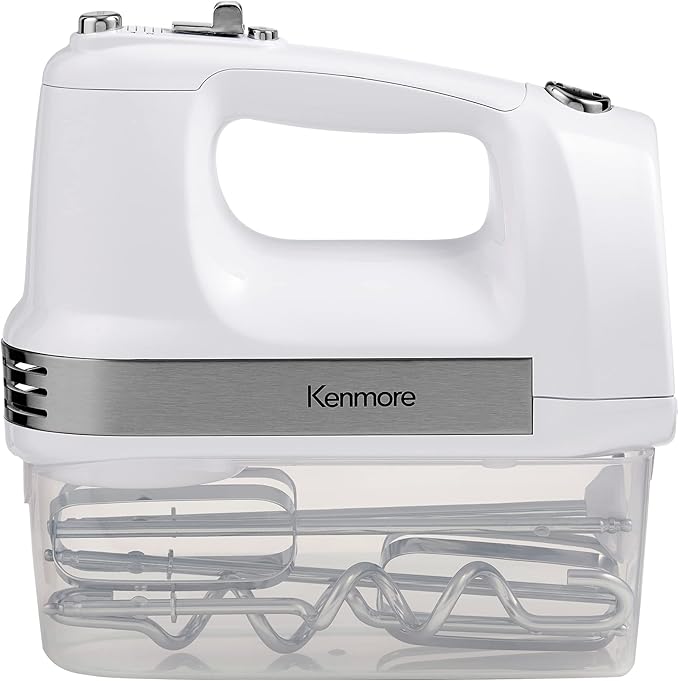 Kenmore Electric Hand Mixer – 5 Speed Handheld Blender, Electric Egg Beater with Whisk, Beater, Dough Hooks, Storage Case, Turbo Boost for Cake Mix, Batidora de Mano Eléctrica