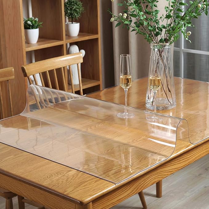 Wadrac Multisize Plastic Clear Table Cover Protector-1.5mm Thick 40x98 inch Non-Slip Anti Scratch PVC Transparent Desk Covers Table Cloths for Dining Room Meeting Table Kitchen Counter Table